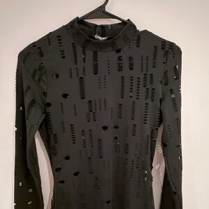 Chic Black Distressed Long Sleeve dress (c)